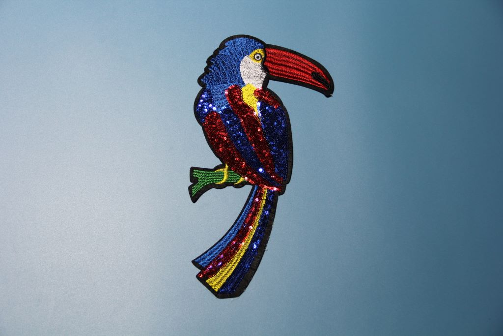 MultiColor Sequined Embroidered Toucan Ironon Patch Applique 16x31cm